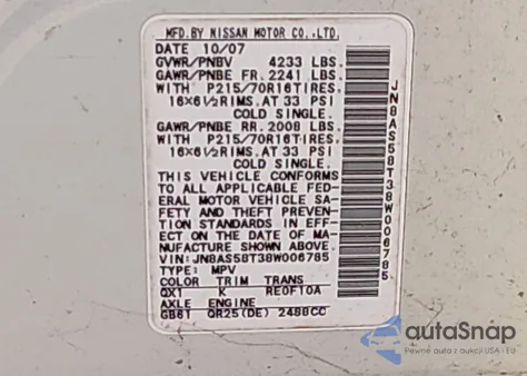 2008 Nissan Rogue S/Sl from USA, damaged, VIN JN8AS58T38W006785